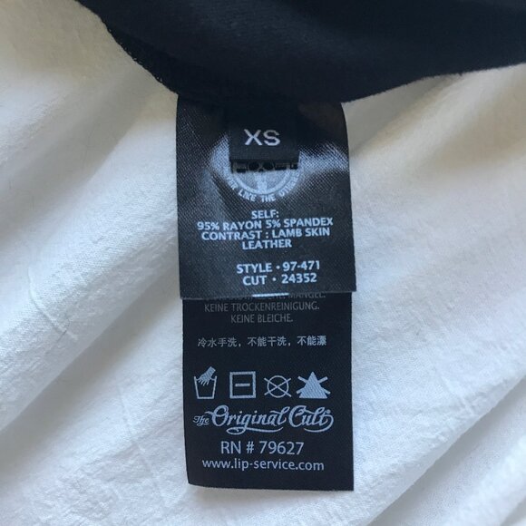 Vintage Lip Service Widow Black Leather Straps 3/4 Sleeve Goth Mini Dress XS - Picture 7 of 9